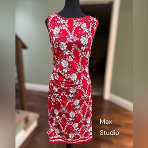 Max Studio Red Floral Midi Dress